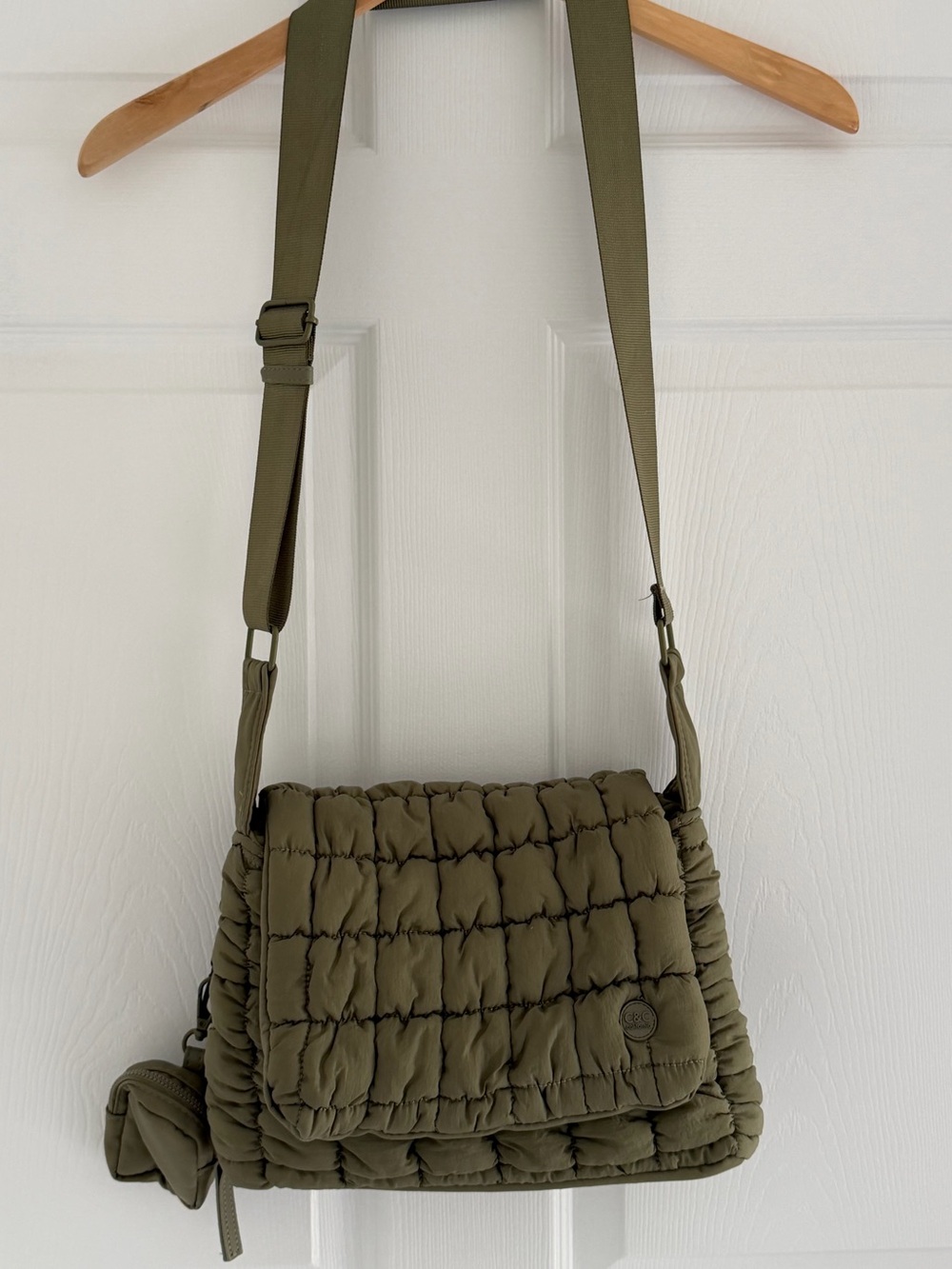 C&C California Olive Quilted Crossbody Bag with Attached Pouch